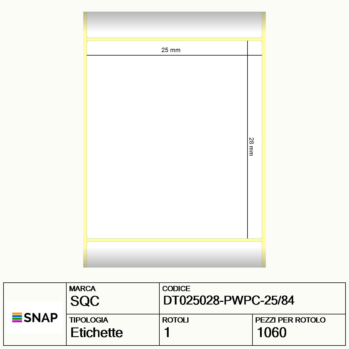 DT025028-PWPC-25/84 - Etichette SQC  S-DESK-PD Carta