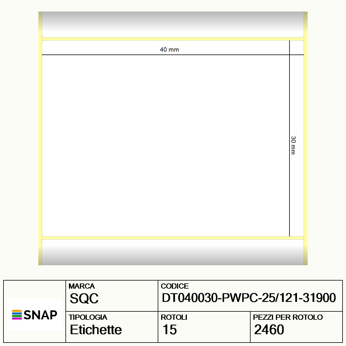 DT040030-PWPC-25/121-31900 - Etichette SQC  S-DESK-PD Carta