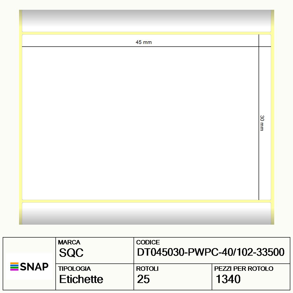 DT045030-PWPC-40/102-33500 - Etichette SQC  S-DESK-PD Carta