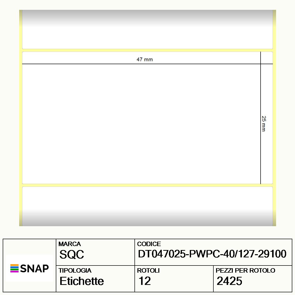 DT047025-PWPC-40/127-29100 - Etichette SQC  S-DESK-PD Carta