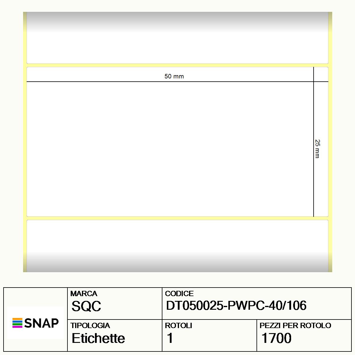 DT050025-PWPC-40/106 - Etichette SQC  S-DESK-PD Carta protetta