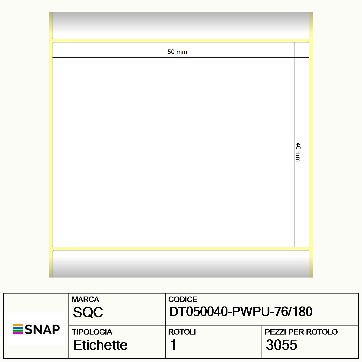 DT050040-PWPU-76/180 - Etichette SQC  S-HARD-PD Carta