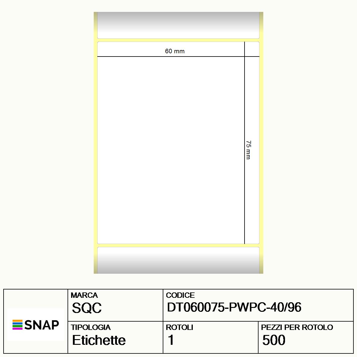 DT060075-PWPC-40/96 - Etichette SQC  S-DESK-PD Carta protetta