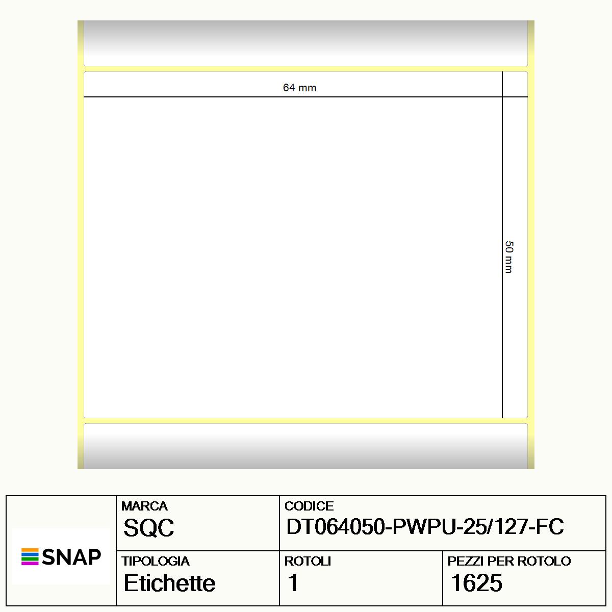 DT064050-PWPU-25/127-FC - Etichette SQC  S-DESK-PDC Carta
