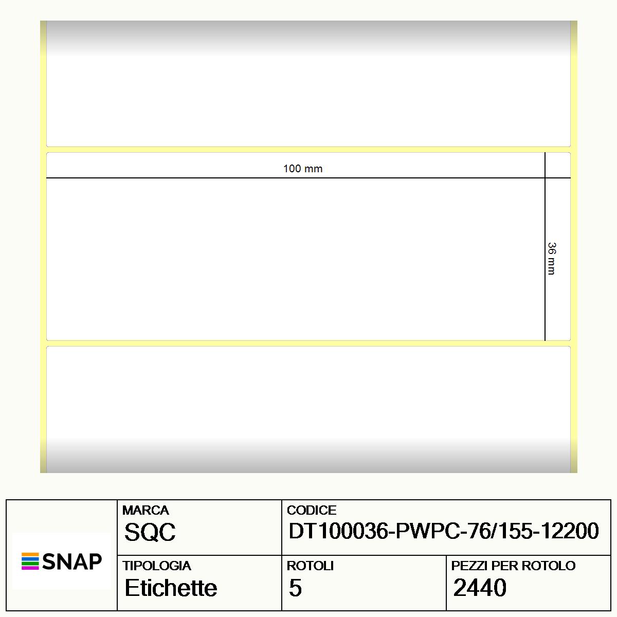 DT100036-PWPC-76/155-12200 - Etichette SQC  S-HARD-PD Carta