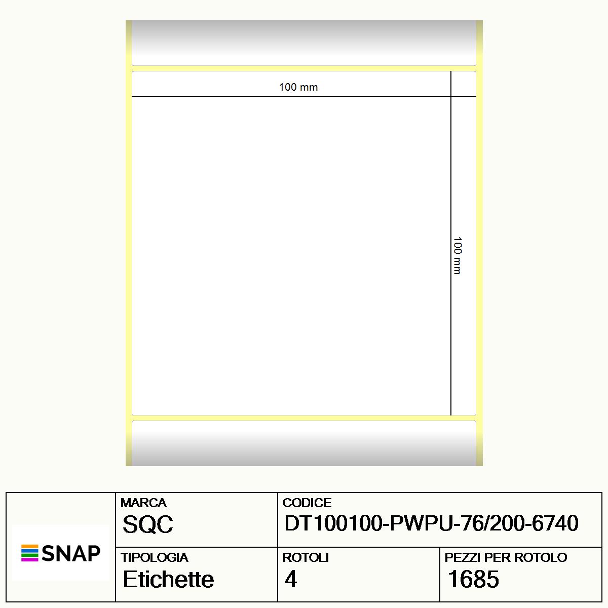 DT100100-PWPU-76/200-6740 - Etichette SQC  S-HARD-PD Carta