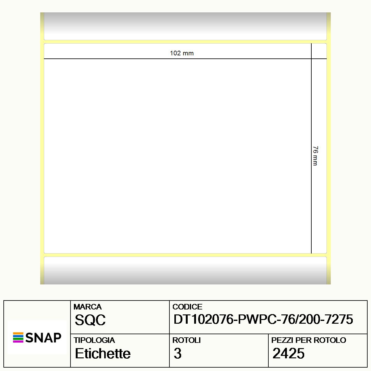 DT102076-PWPC-76/200-7275 - Etichette SQC  S-HARD-PD Carta