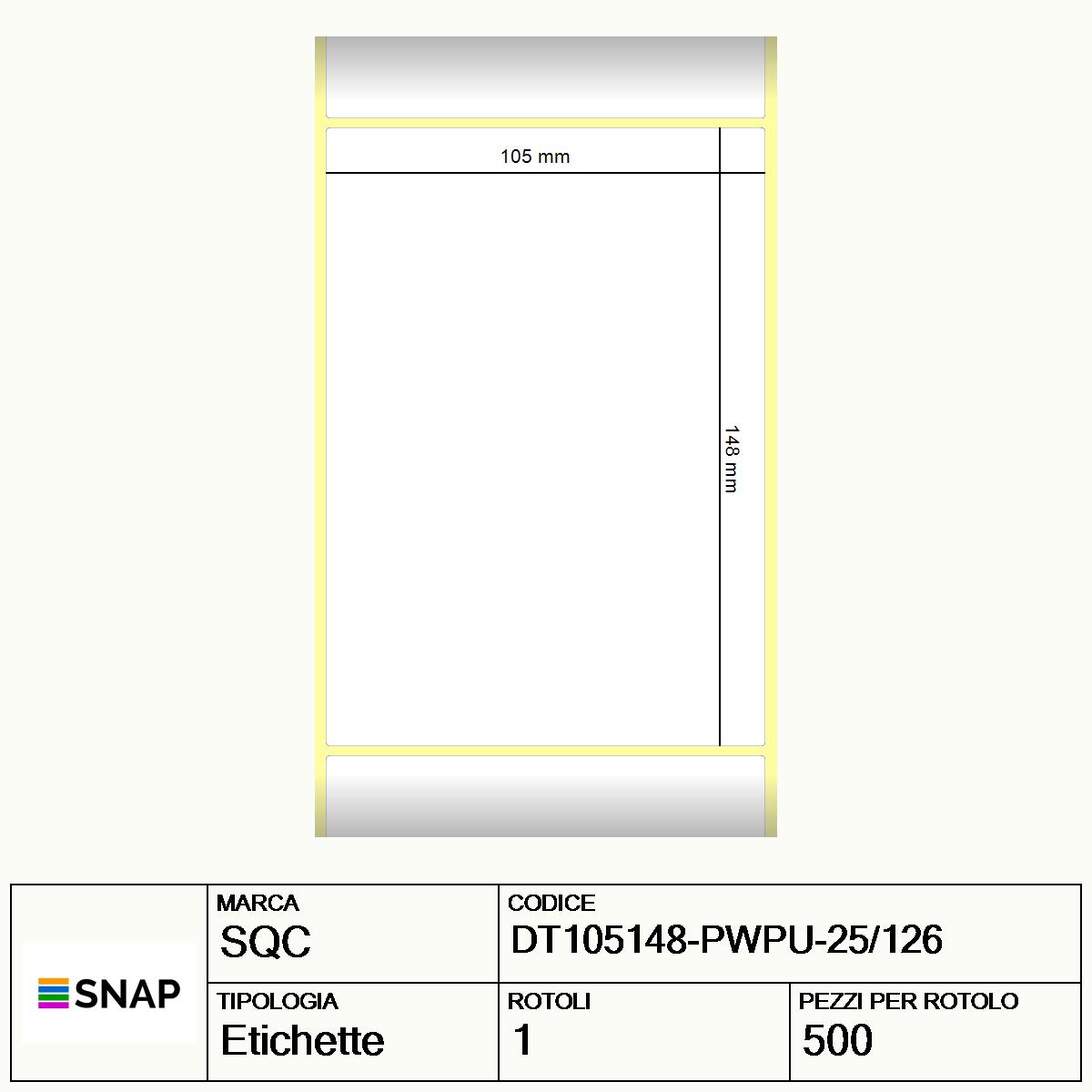 DT105148-PWPU-25/126 - Etichette SQC  Carta
