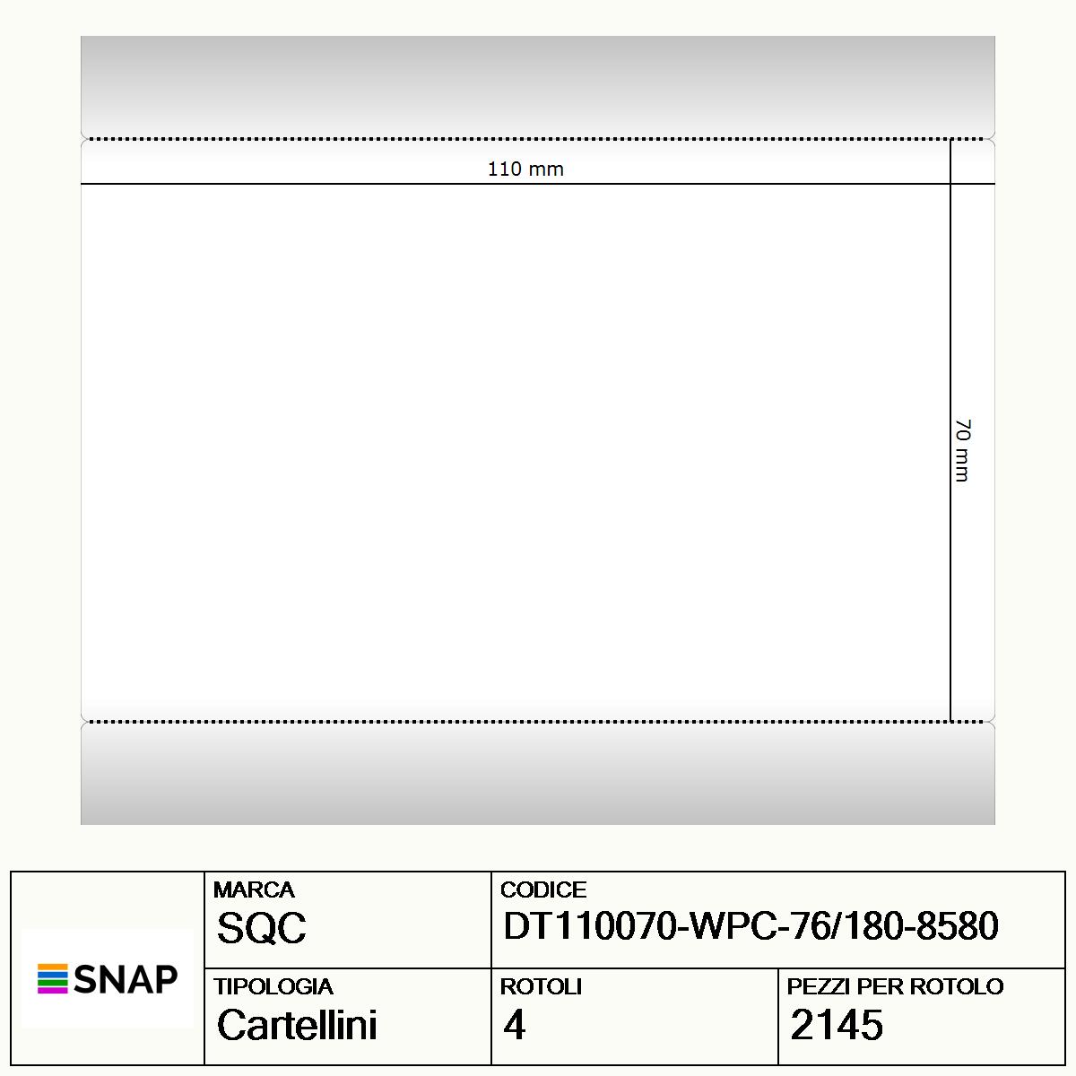 DT110070-WPC-76/180-8580 - Cartellini SQC  S-TAGS-PD Carta
