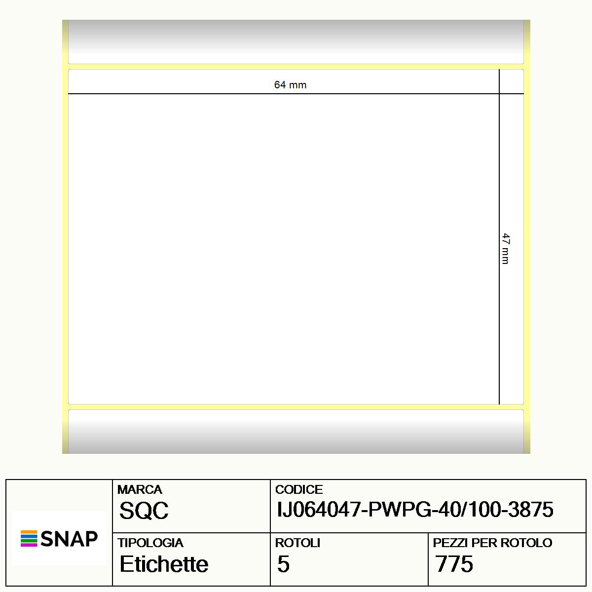 IJ064047-PWPG-40/100-3875 - Etichette SQC  S-DESK-PT Carta