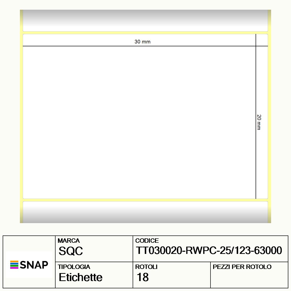 TT030020-RWPC-25/123-63000 - Etichette SQC  S-DESK-PT Carta