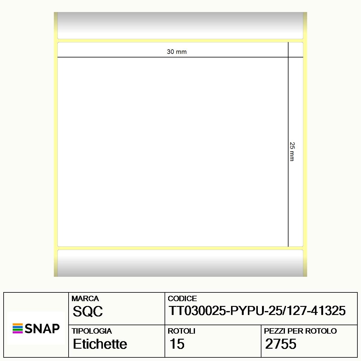 TT030025-PYPU-25/127-41325 - Etichette SQC Giallo fluorescente Carta