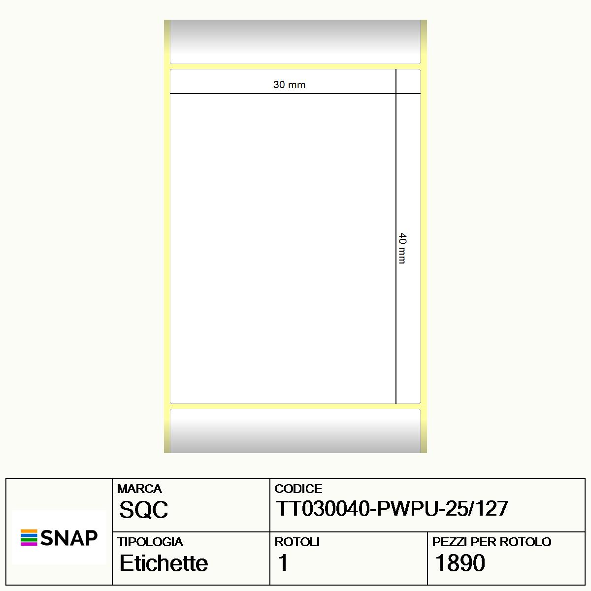 TT030040-PWPU-25/127 - Etichette SQC  S-DESK-PT Carta