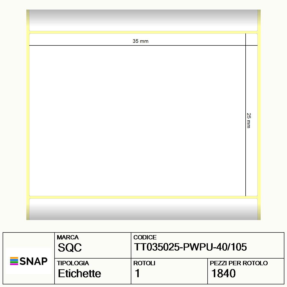 TT035025-PWPU-40/105 - Etichette SQC  S-DESK-PT Carta