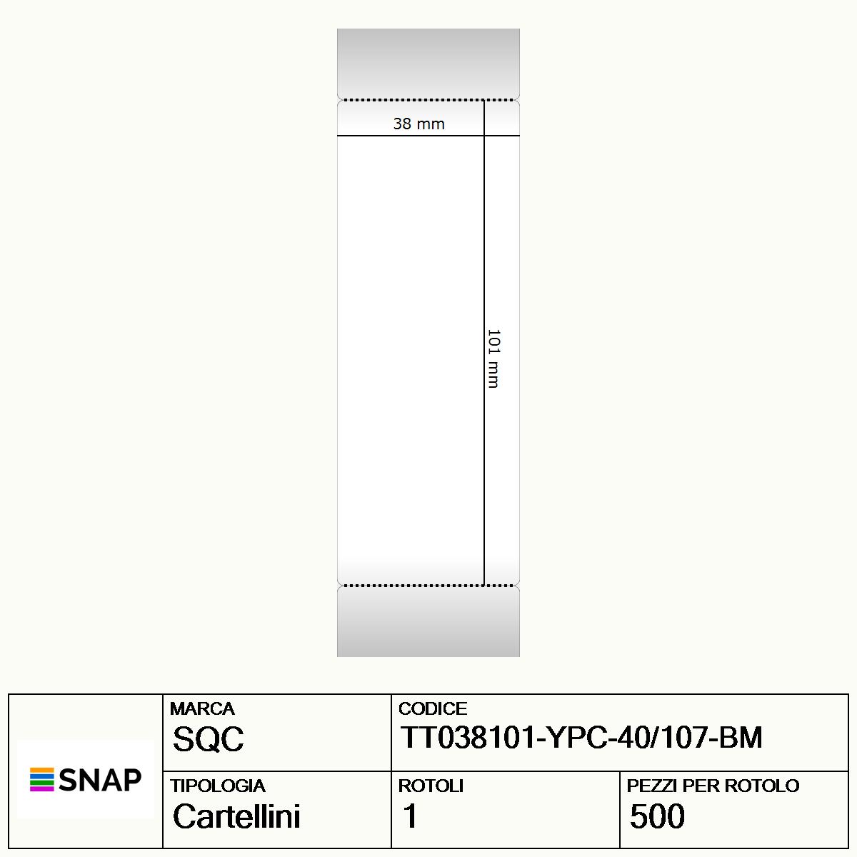 TT038101-YPC-40/107-BM - Cartellini SQC Giallo S-TAGS-PT Carta