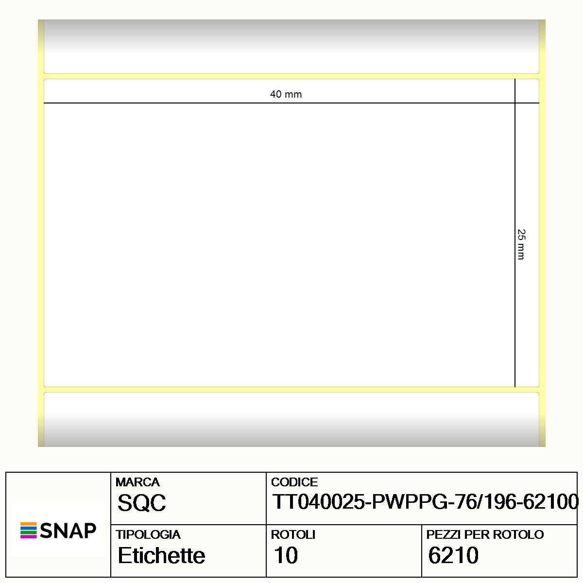 TT040025-PWPPG-76/196-62100 - Etichette SQC  S-HARD-ST Polipropilene