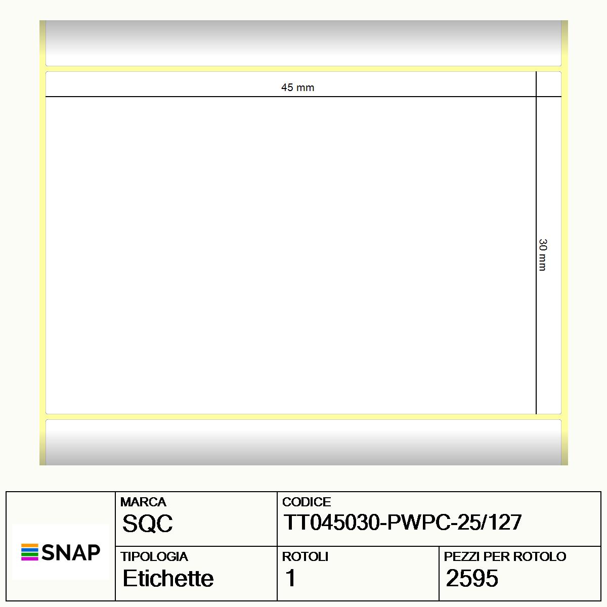 TT045030-PWPC-25/127 - Etichette SQC  S-DESK-PT Carta