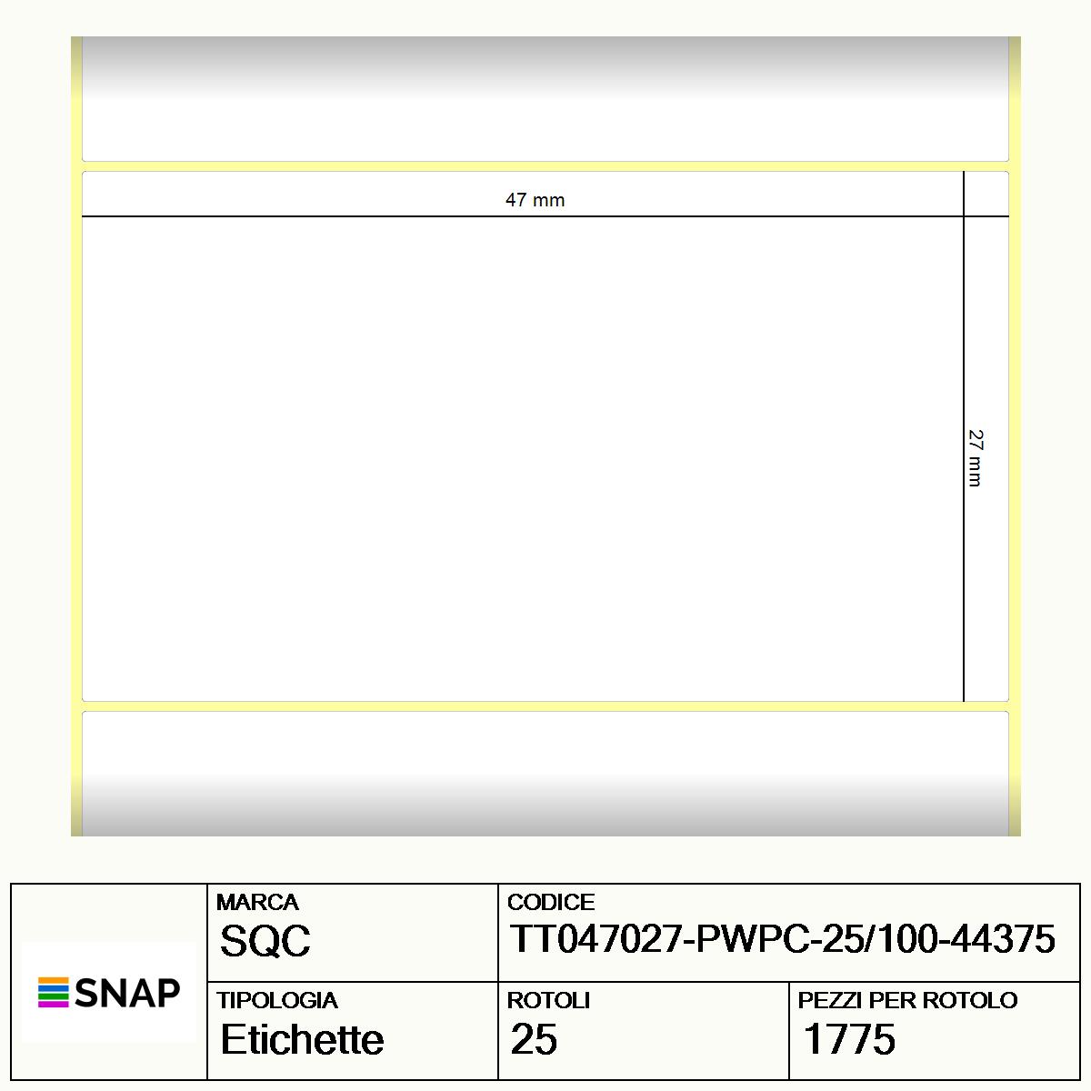 TT047027-PWPC-25/100-44375 - Etichette SQC  S-DESK-PT Carta
