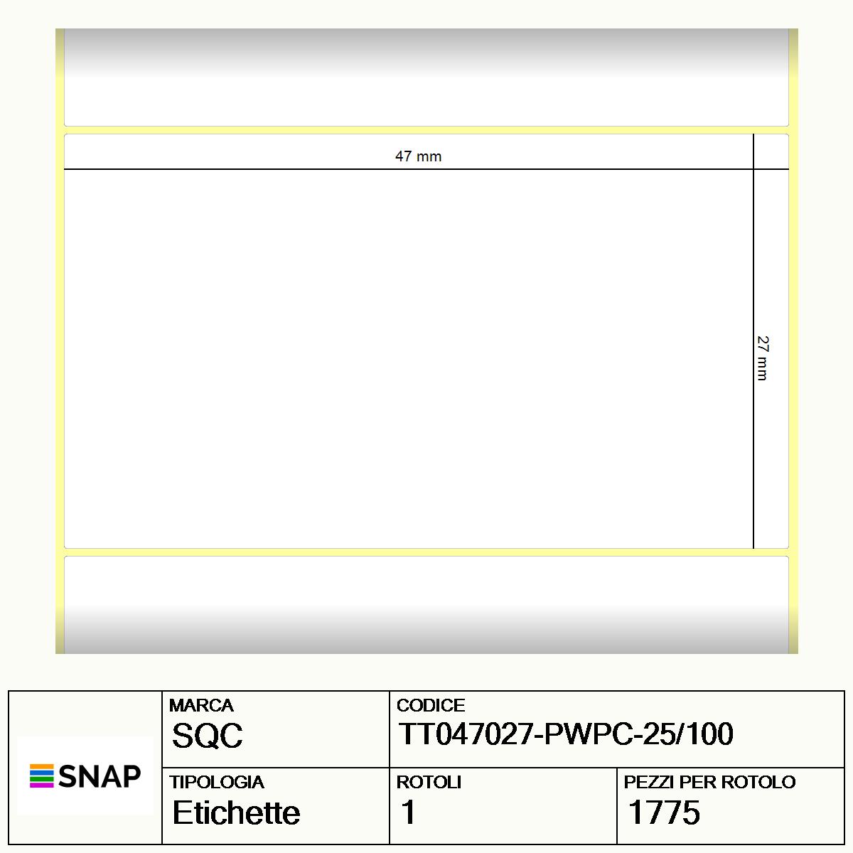 TT047027-PWPC-25/100 - Etichette SQC  S-DESK-PT Carta