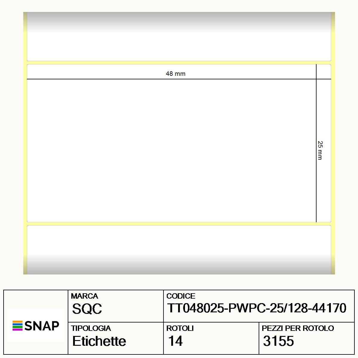 TT048025-PWPC-25/128-44170 - Etichette SQC  S-DESK-PT Carta