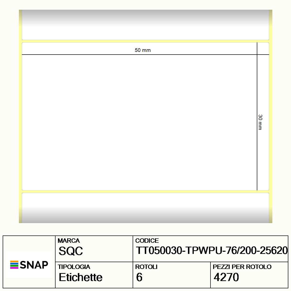 TT050030-TPWPU-76/200-25620 - Etichette SQC  S-HEALTCARE Carta