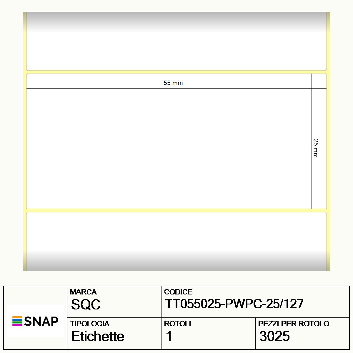 TT055025-PWPC-25/127 - Etichette SQC  S-DESK-PT Carta