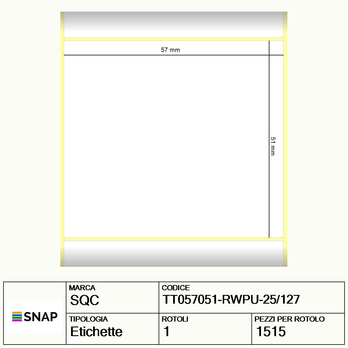 TT057051-RWPU-25/127 - Etichette SQC  S-DESK-PT Carta