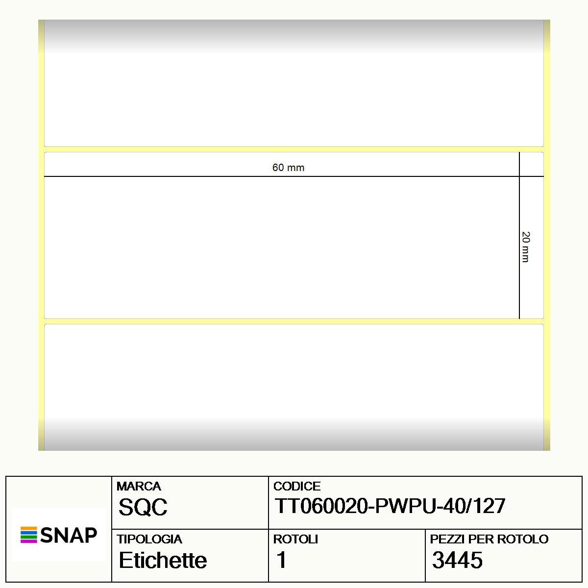 TT060020-PWPU-40/127 - Etichette SQC  S-DESK-PT Carta