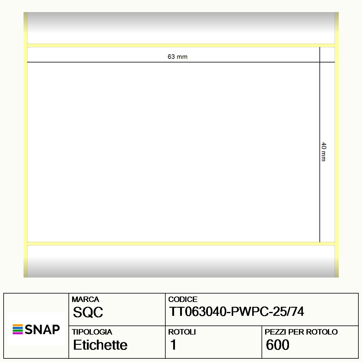 TT063040-PWPC-25/74 - Etichette SQC  S-DESK-PT Carta