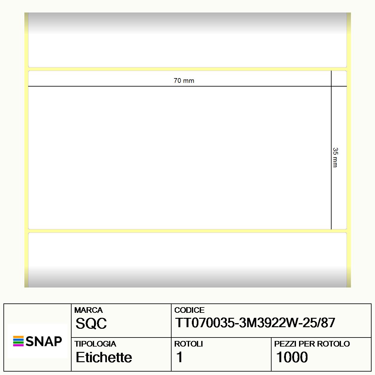 TT070035-3M3922W-25/87 - Etichette SQC  S-by3M Acrilato