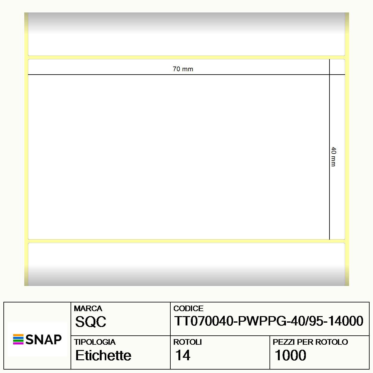 TT070040-PWPPG-40/95-14000 - Etichette SQC  S-DESK-ST Polipropilene