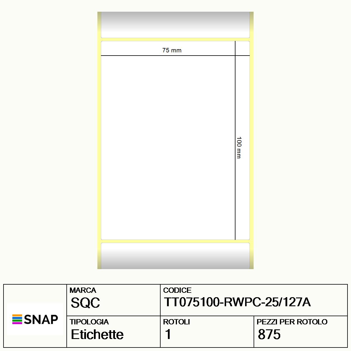 TT075100-RWPC-25/127A - Etichette SQC  S-DESK-PT Carta