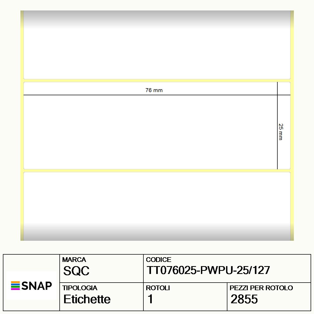 TT076025-PWPU-25/127 - Etichette SQC  S-DESK-PT Carta