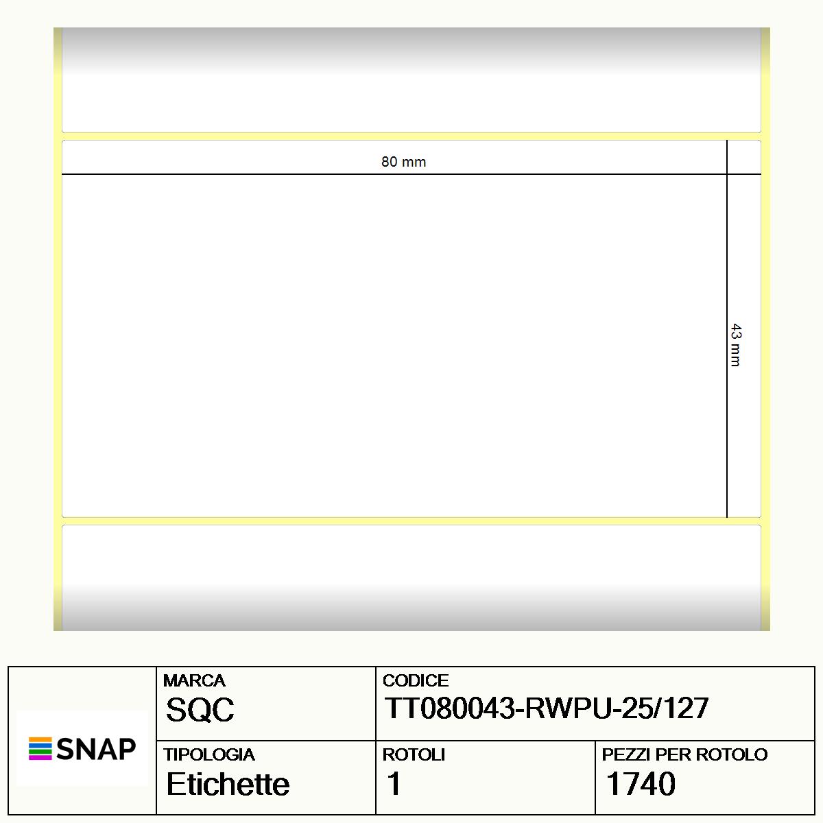 TT080043-RWPU-25/127 - Etichette SQC  S-DESK-PD Carta