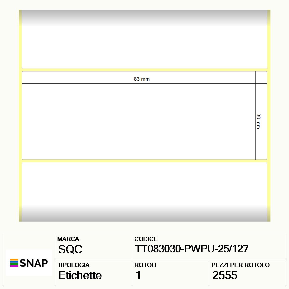 TT083030-PWPU-25/127 - Etichette SQC  S-DESK-PT Carta