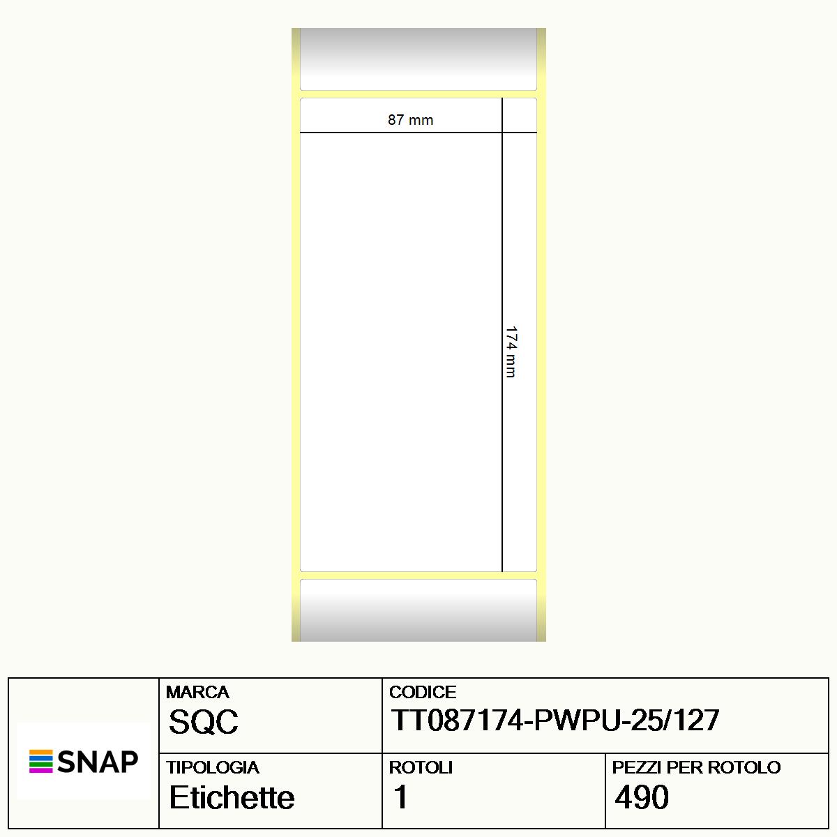 TT087174-PWPU-25/127 - Etichette SQC  S-DESK-PT Carta