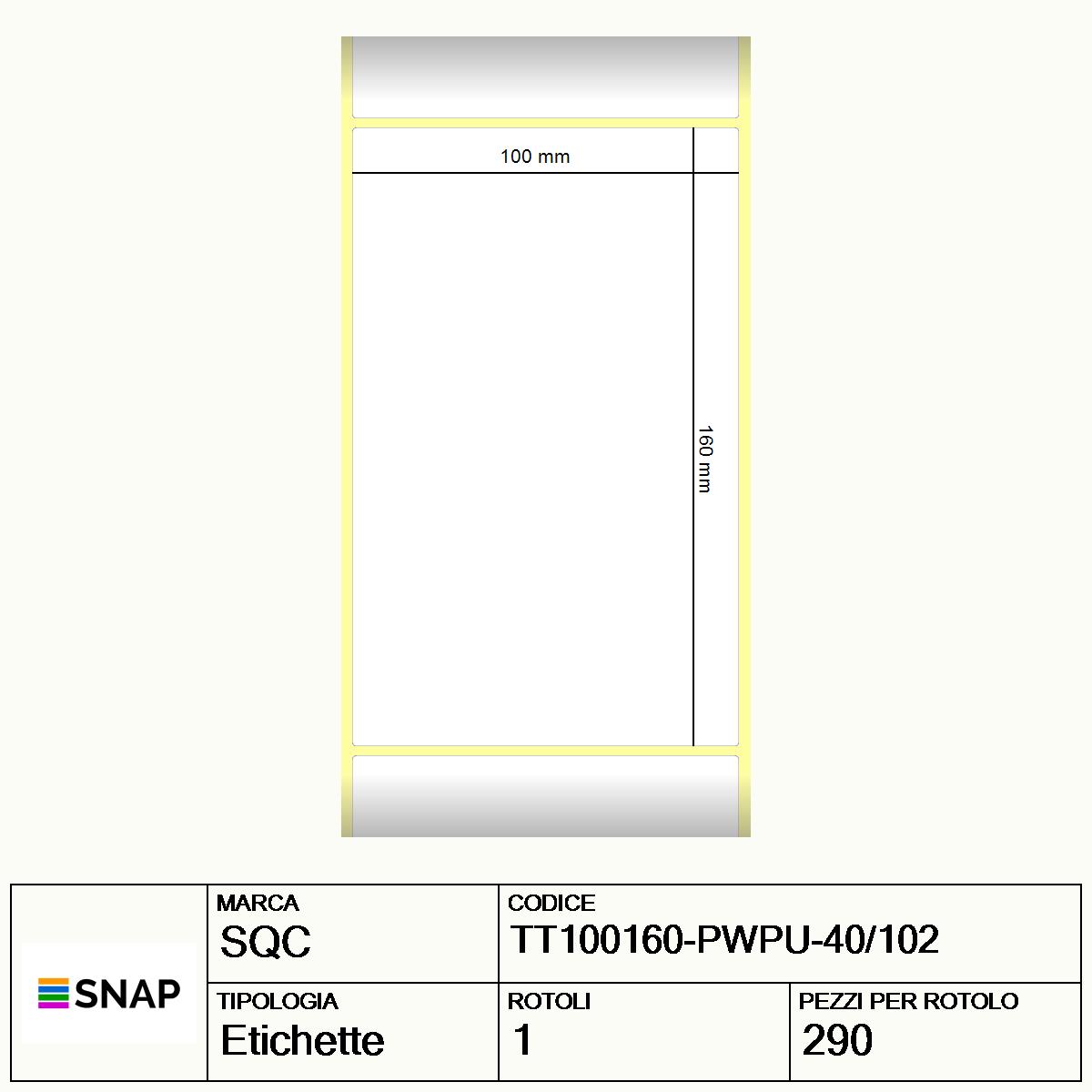 TT100160-PWPU-40/102 - Etichette SQC  S-DESK-PT Carta