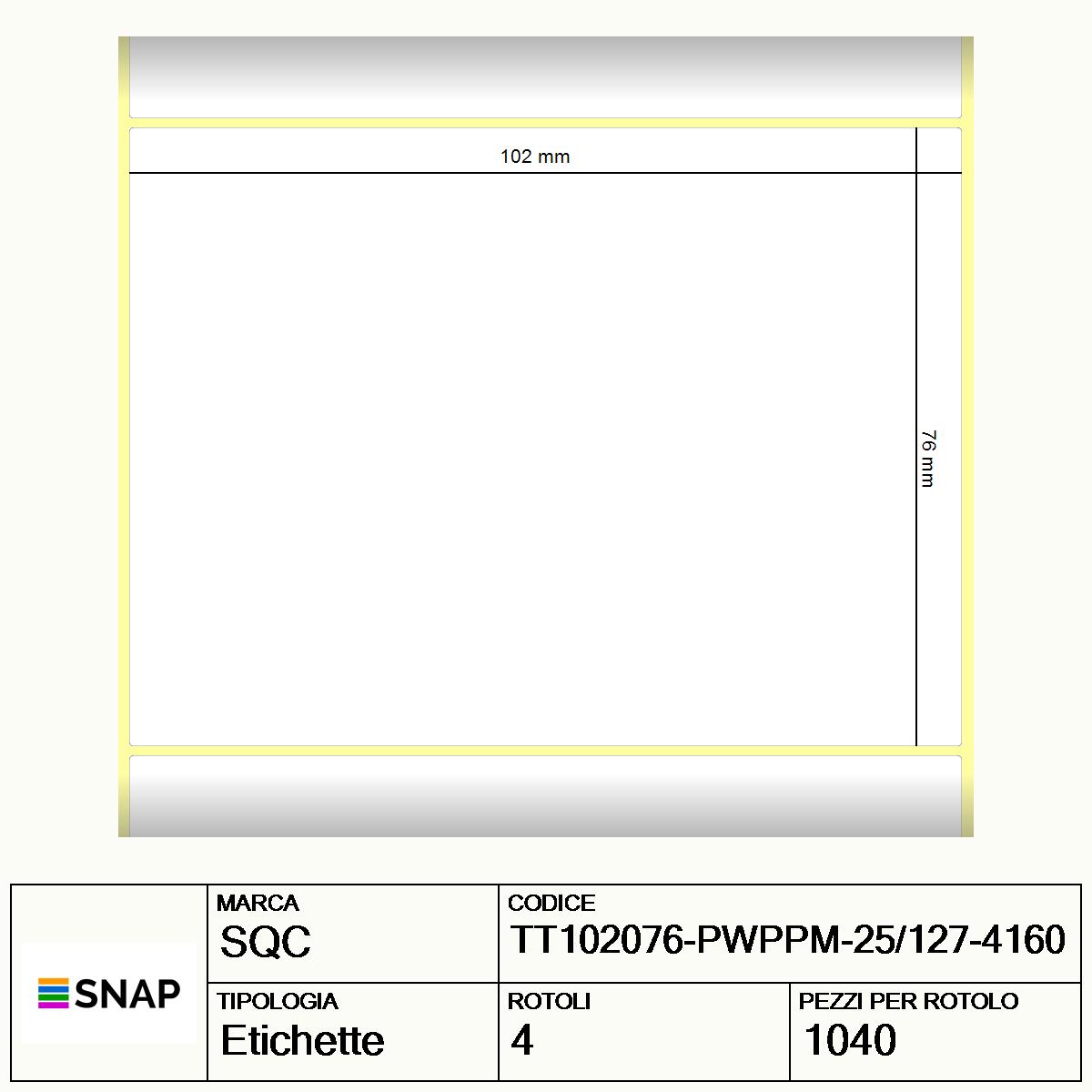 TT102076-PWPPM-25/127-4160 - Etichette SQC  S-DESK-ST Polipropilene