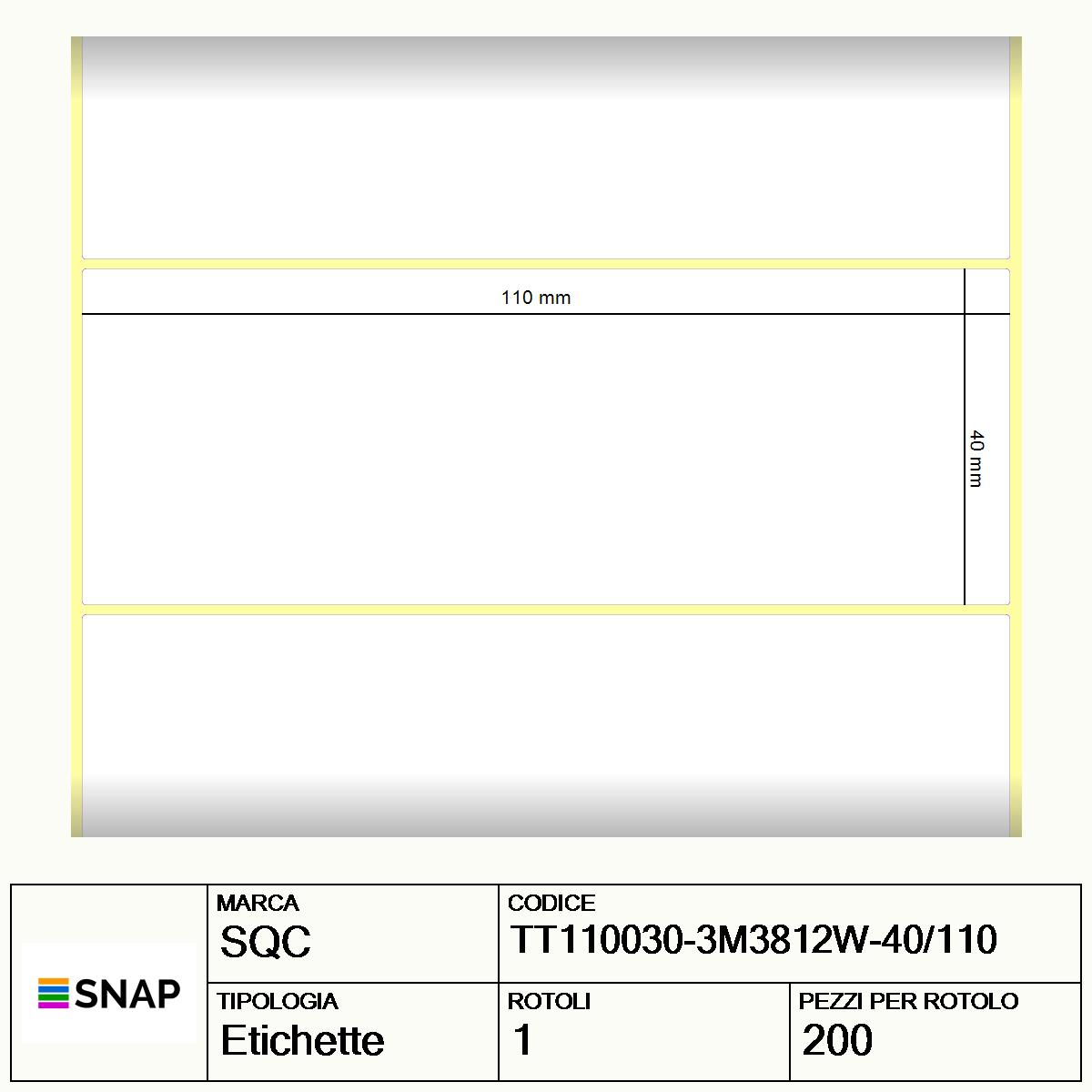 TT110030-3M3812W-40/110 - Etichette SQC  S-by3M Poliuretano